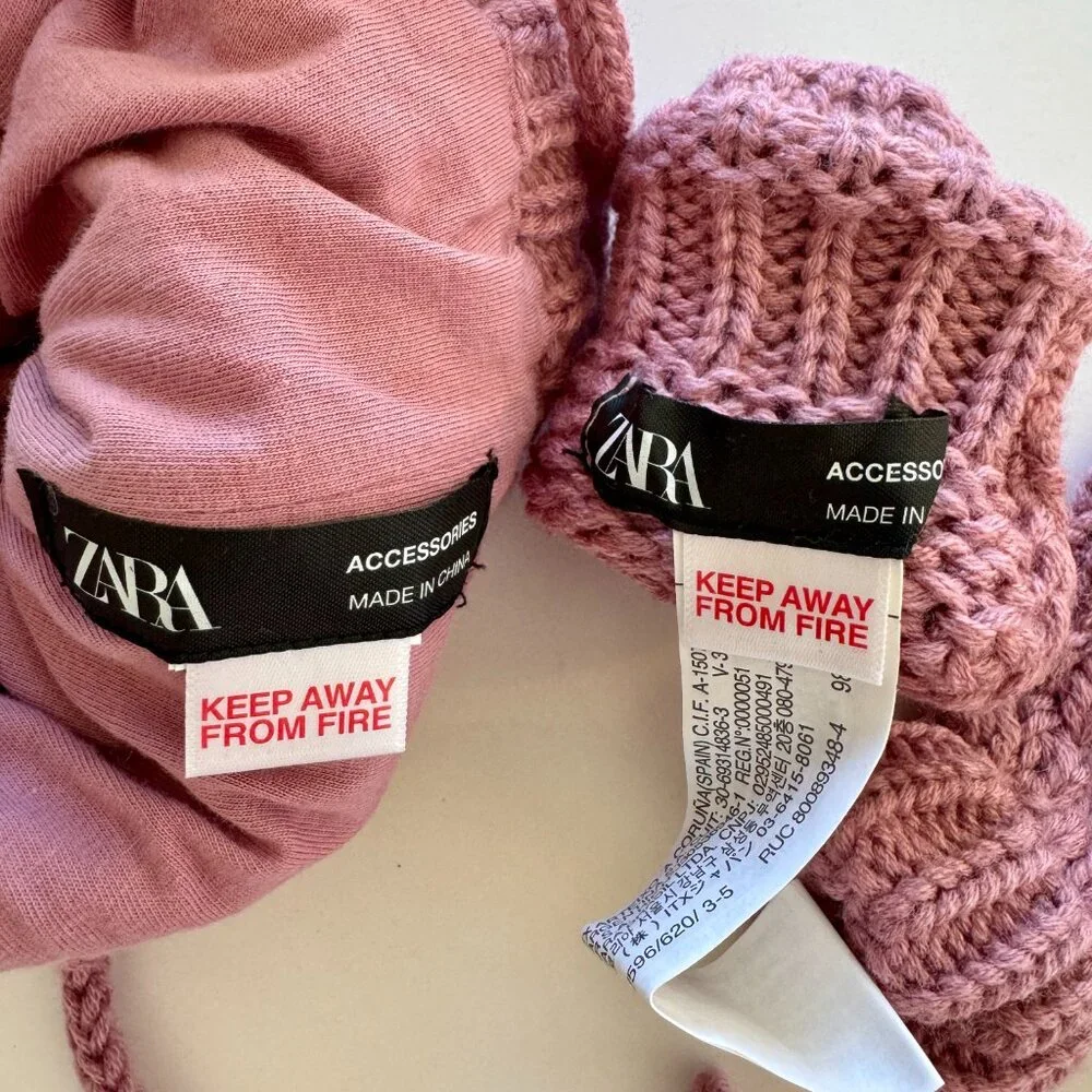 ZARA Knit Pom Beanie + Mittens Set | Pink | One Size | EUC